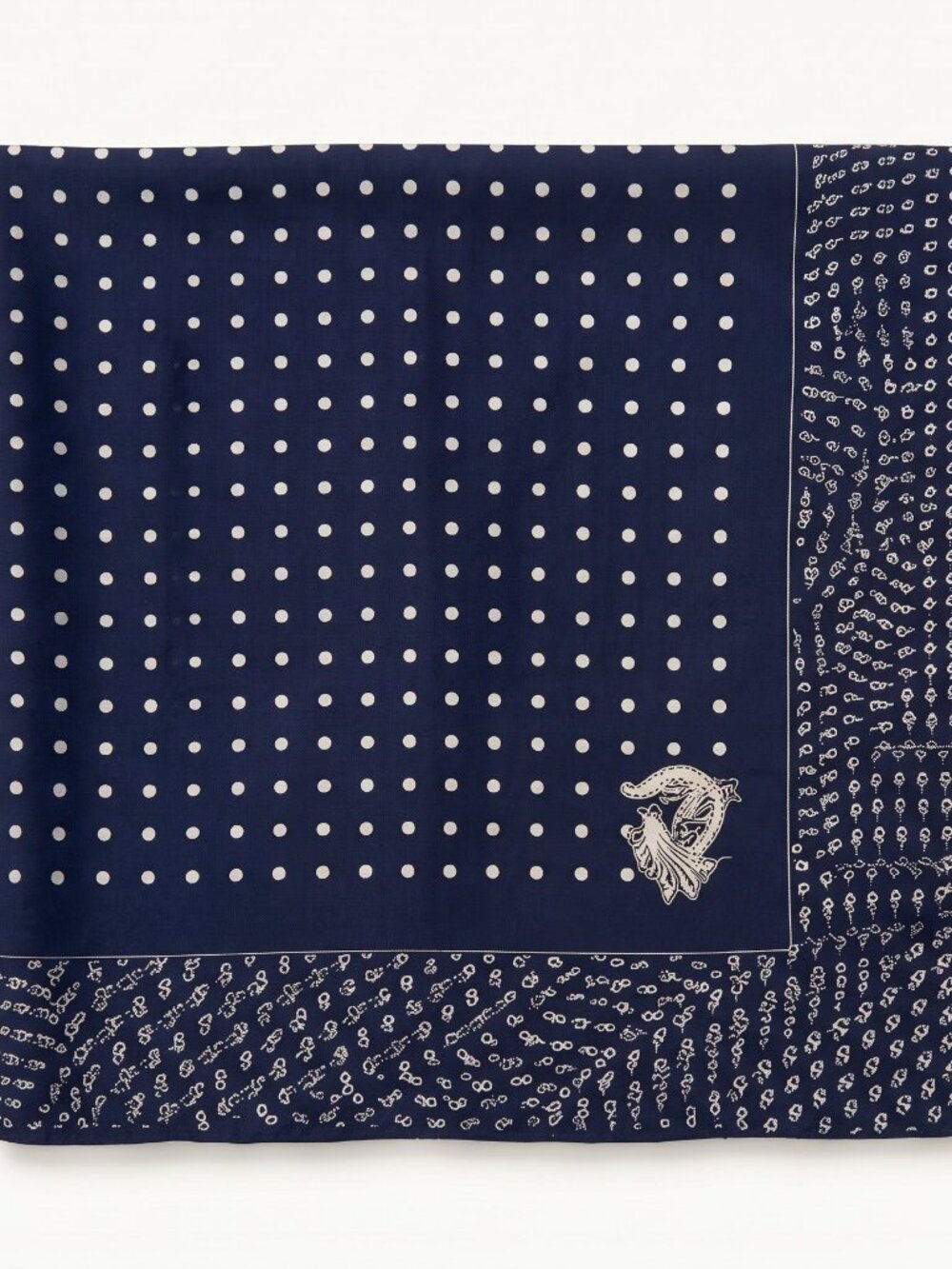 Lumière East Scarf – Navy Polka Dot Paisley | 70% Wool 30% Silk